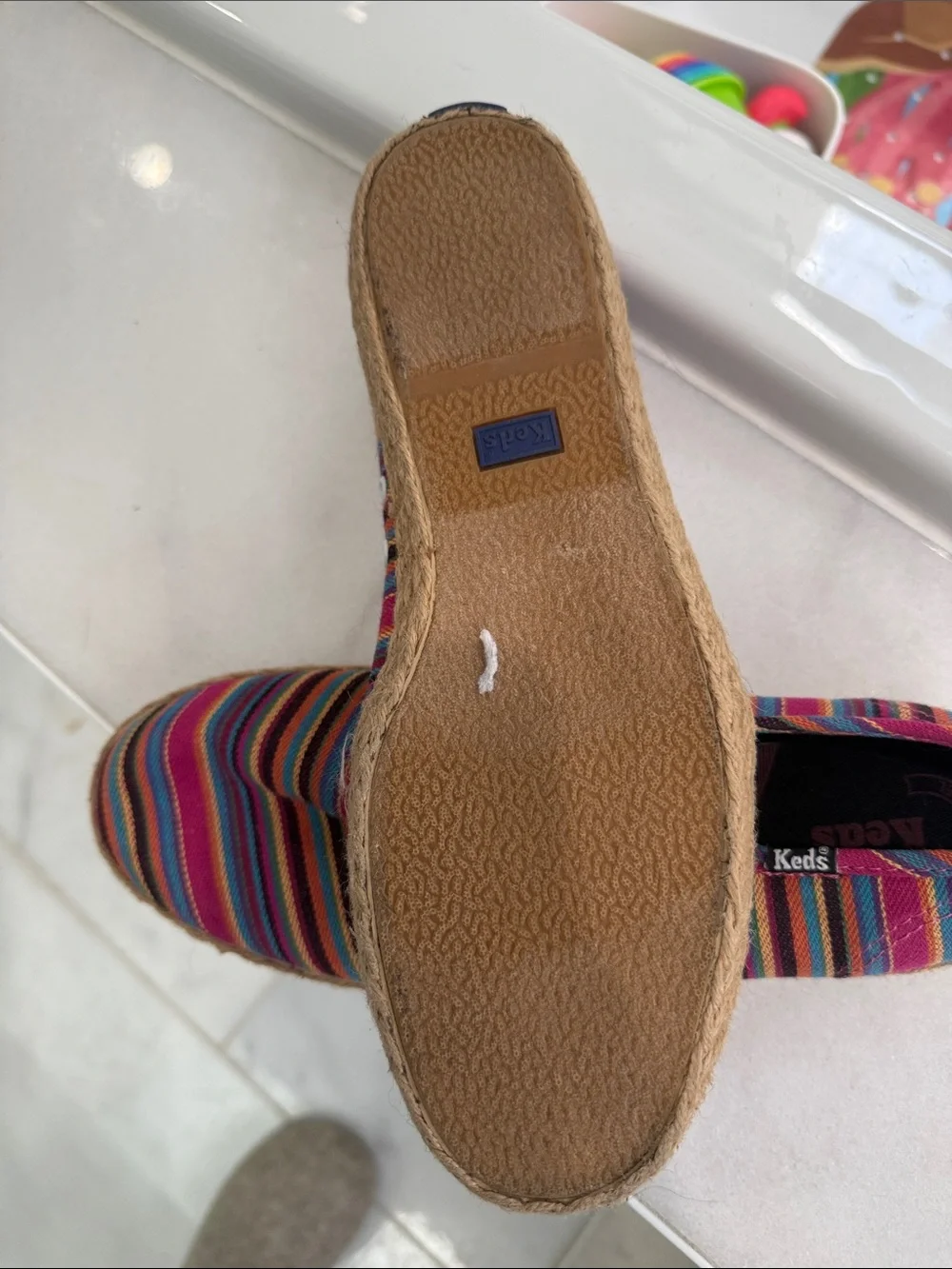 Keds Multicolor Striped Espadrilles — Pink, Blue, Orange, Brown 8.5